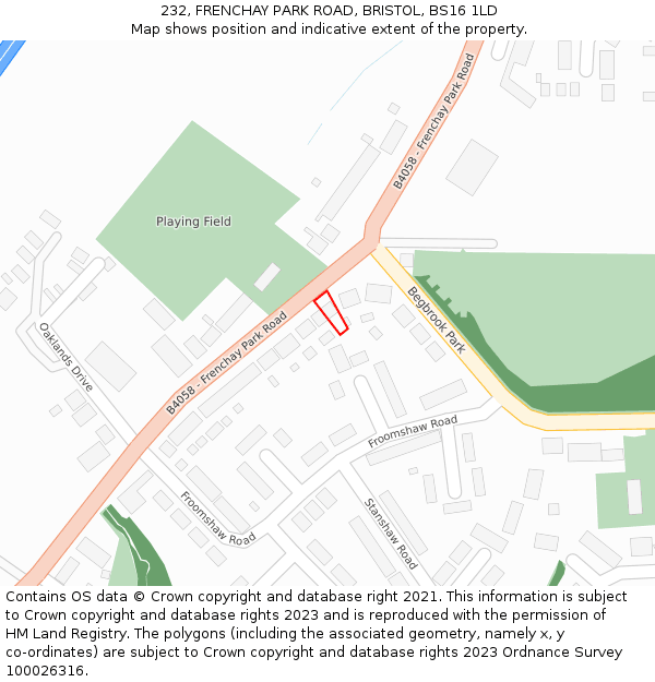 232, FRENCHAY PARK ROAD, BRISTOL, BS16 1LD: Location map and indicative extent of plot
