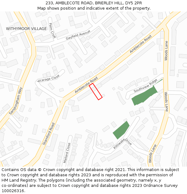 233, AMBLECOTE ROAD, BRIERLEY HILL, DY5 2PR: Location map and indicative extent of plot