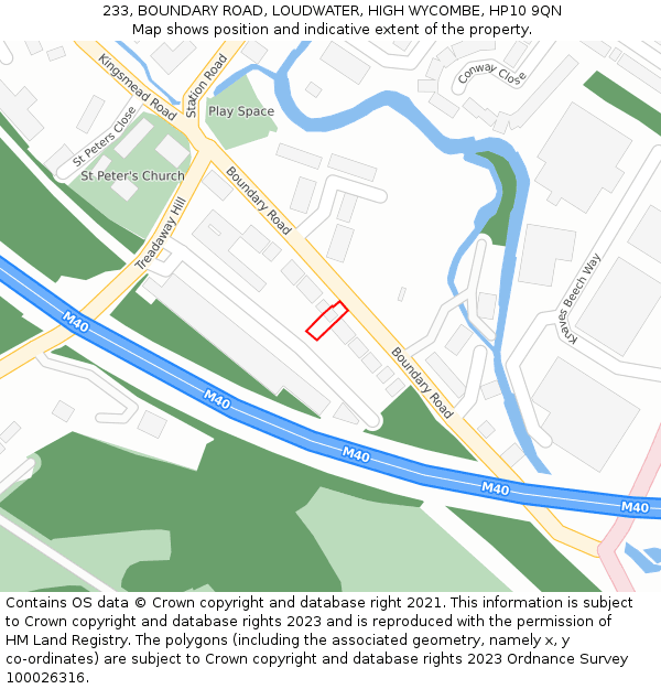 233, BOUNDARY ROAD, LOUDWATER, HIGH WYCOMBE, HP10 9QN: Location map and indicative extent of plot