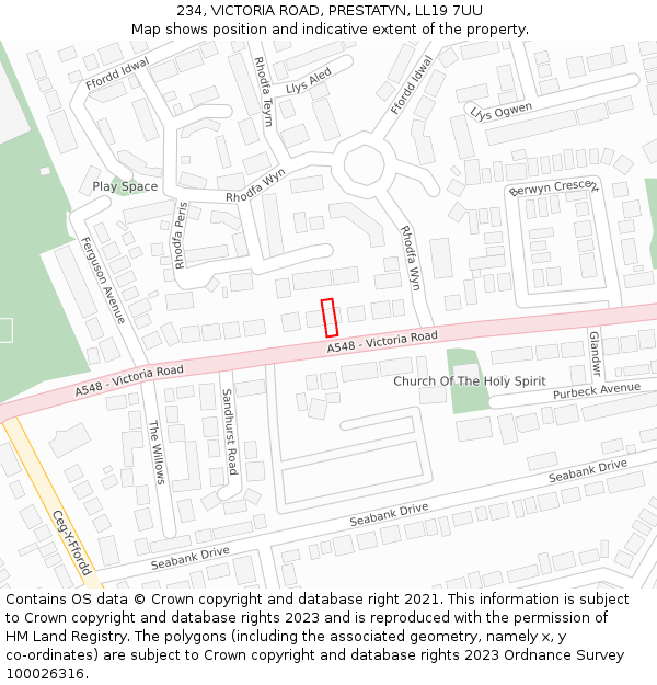 234, VICTORIA ROAD, PRESTATYN, LL19 7UU: Location map and indicative extent of plot