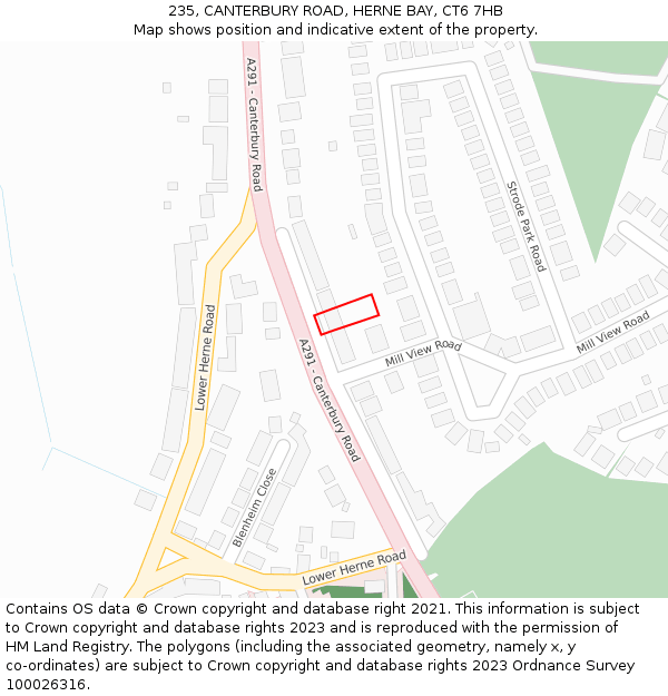 235, CANTERBURY ROAD, HERNE BAY, CT6 7HB: Location map and indicative extent of plot