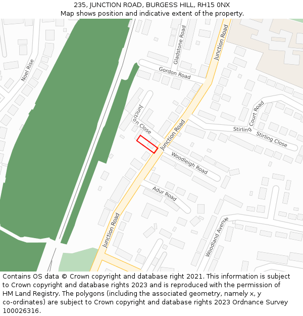 235, JUNCTION ROAD, BURGESS HILL, RH15 0NX: Location map and indicative extent of plot