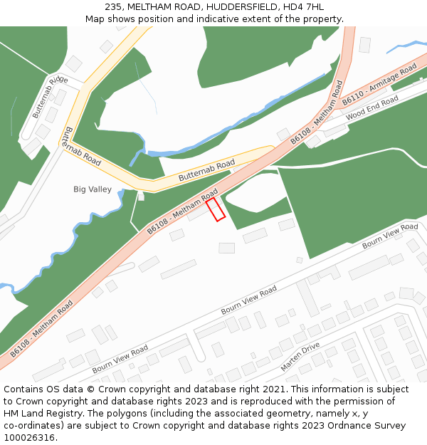 235, MELTHAM ROAD, HUDDERSFIELD, HD4 7HL: Location map and indicative extent of plot