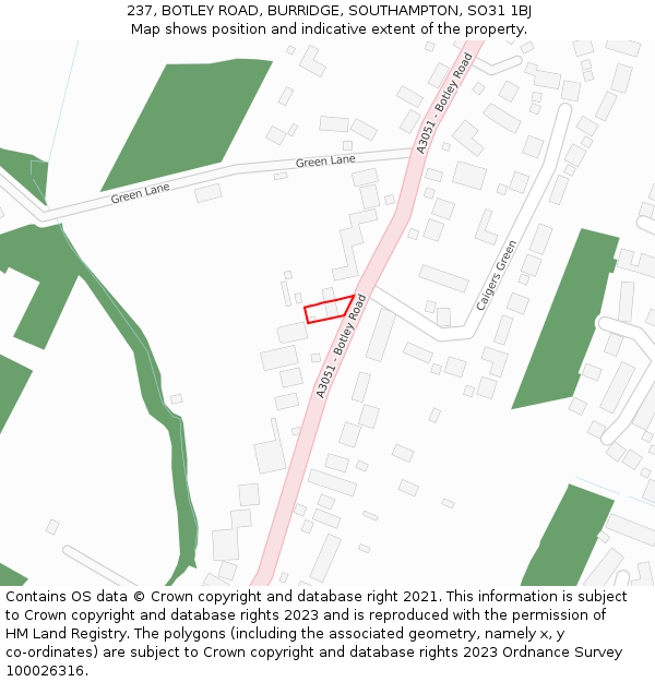 237, BOTLEY ROAD, BURRIDGE, SOUTHAMPTON, SO31 1BJ: Location map and indicative extent of plot