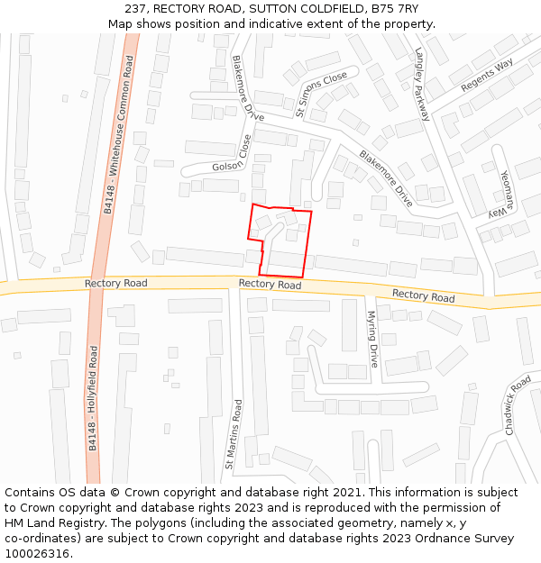 237, RECTORY ROAD, SUTTON COLDFIELD, B75 7RY: Location map and indicative extent of plot