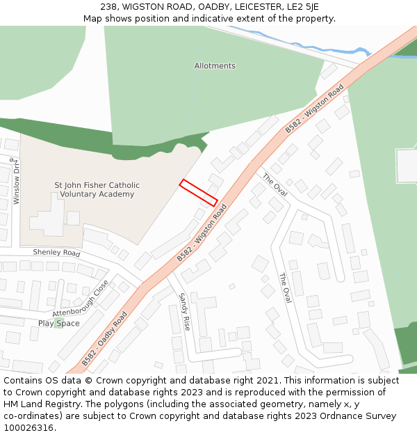 238, WIGSTON ROAD, OADBY, LEICESTER, LE2 5JE: Location map and indicative extent of plot