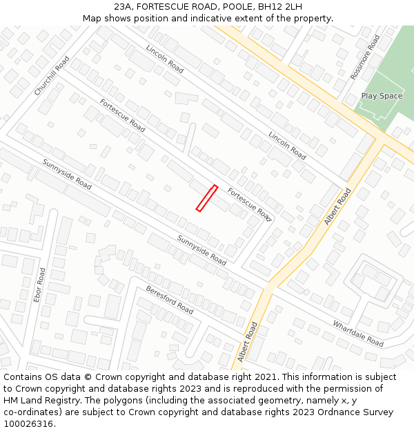 23A, FORTESCUE ROAD, POOLE, BH12 2LH: Location map and indicative extent of plot