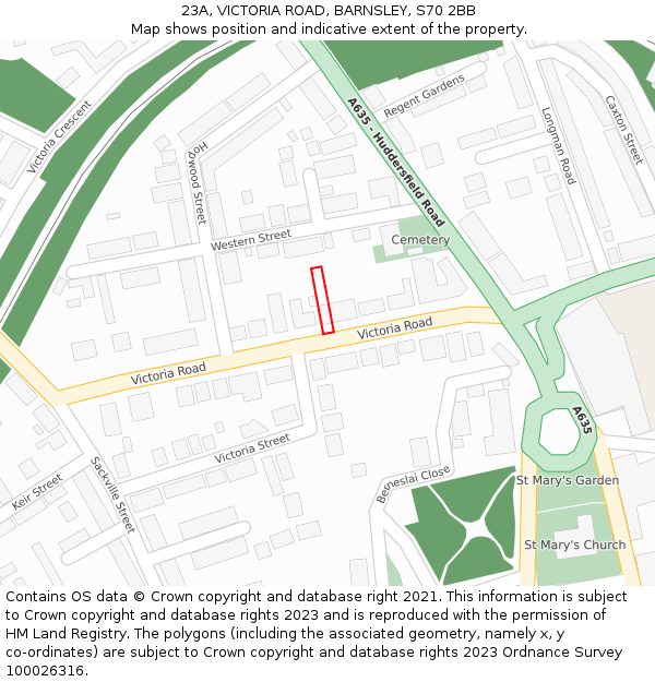 23A, VICTORIA ROAD, BARNSLEY, S70 2BB: Location map and indicative extent of plot