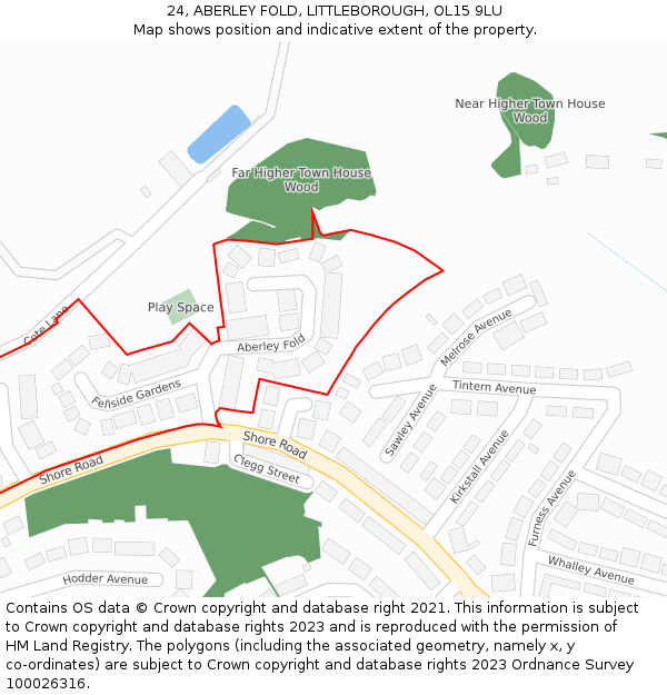 24, ABERLEY FOLD, LITTLEBOROUGH, OL15 9LU: Location map and indicative extent of plot