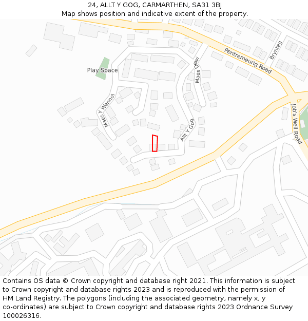 24, ALLT Y GOG, CARMARTHEN, SA31 3BJ: Location map and indicative extent of plot