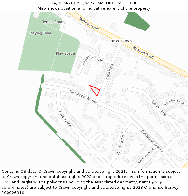 24, ALMA ROAD, WEST MALLING, ME19 6RP: Location map and indicative extent of plot