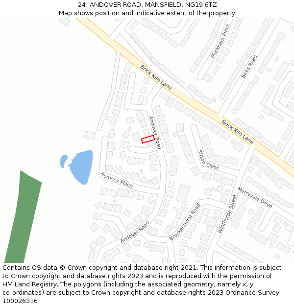 24, ANDOVER ROAD, MANSFIELD, NG19 6TZ: Location map and indicative extent of plot