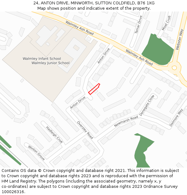 24, ANTON DRIVE, MINWORTH, SUTTON COLDFIELD, B76 1XG: Location map and indicative extent of plot