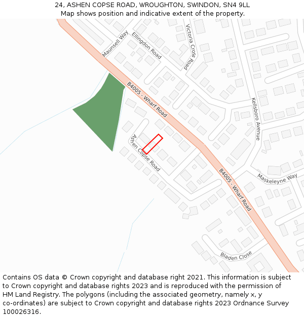 24, ASHEN COPSE ROAD, WROUGHTON, SWINDON, SN4 9LL: Location map and indicative extent of plot