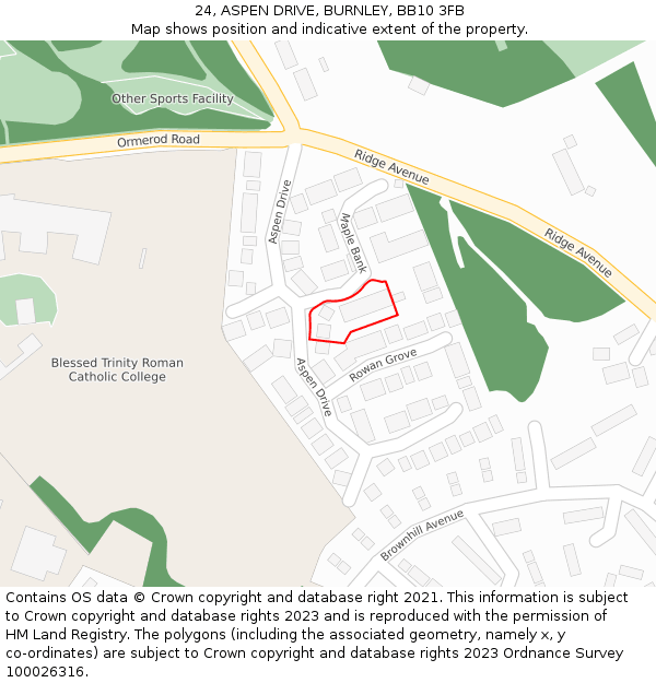 24, ASPEN DRIVE, BURNLEY, BB10 3FB: Location map and indicative extent of plot