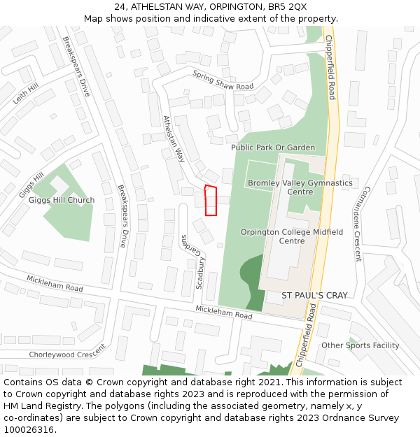 24, ATHELSTAN WAY, ORPINGTON, BR5 2QX: Location map and indicative extent of plot