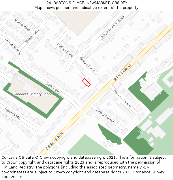 24, BARTONS PLACE, NEWMARKET, CB8 0EY: Location map and indicative extent of plot