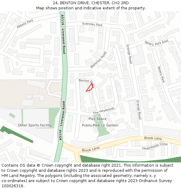 24, BENTON DRIVE, CHESTER, CH2 2RD: Location map and indicative extent of plot