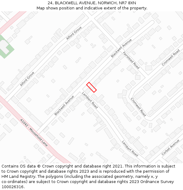 24, BLACKWELL AVENUE, NORWICH, NR7 8XN: Location map and indicative extent of plot