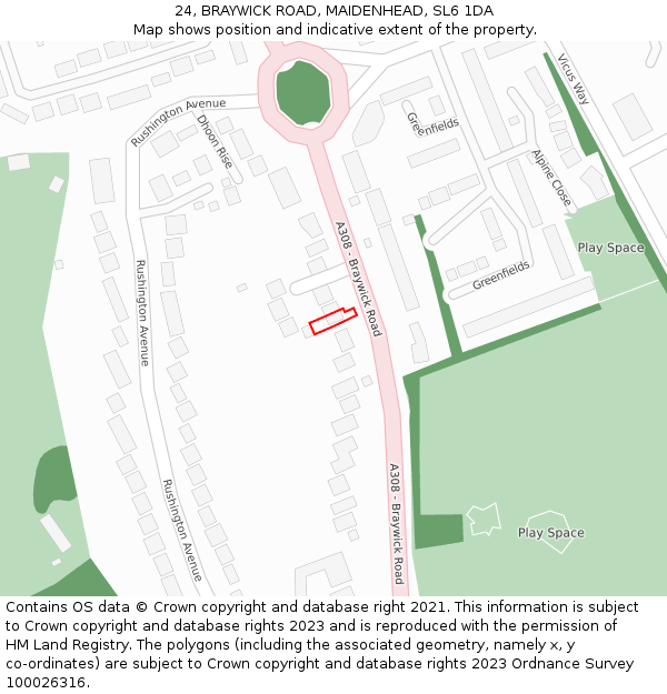 24, BRAYWICK ROAD, MAIDENHEAD, SL6 1DA: Location map and indicative extent of plot