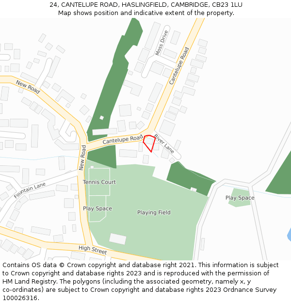 24, CANTELUPE ROAD, HASLINGFIELD, CAMBRIDGE, CB23 1LU: Location map and indicative extent of plot