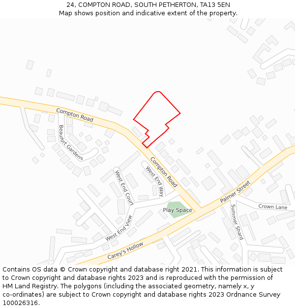 24, COMPTON ROAD, SOUTH PETHERTON, TA13 5EN: Location map and indicative extent of plot
