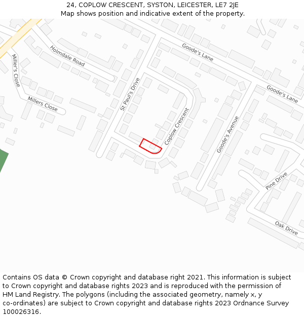 24, COPLOW CRESCENT, SYSTON, LEICESTER, LE7 2JE: Location map and indicative extent of plot