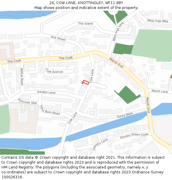 24, COW LANE, KNOTTINGLEY, WF11 9BY: Location map and indicative extent of plot