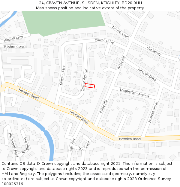 24, CRAVEN AVENUE, SILSDEN, KEIGHLEY, BD20 0HH: Location map and indicative extent of plot