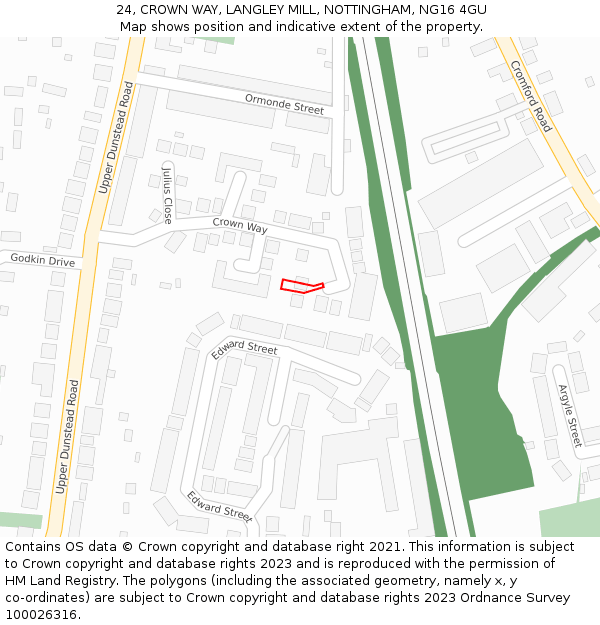 24, CROWN WAY, LANGLEY MILL, NOTTINGHAM, NG16 4GU: Location map and indicative extent of plot