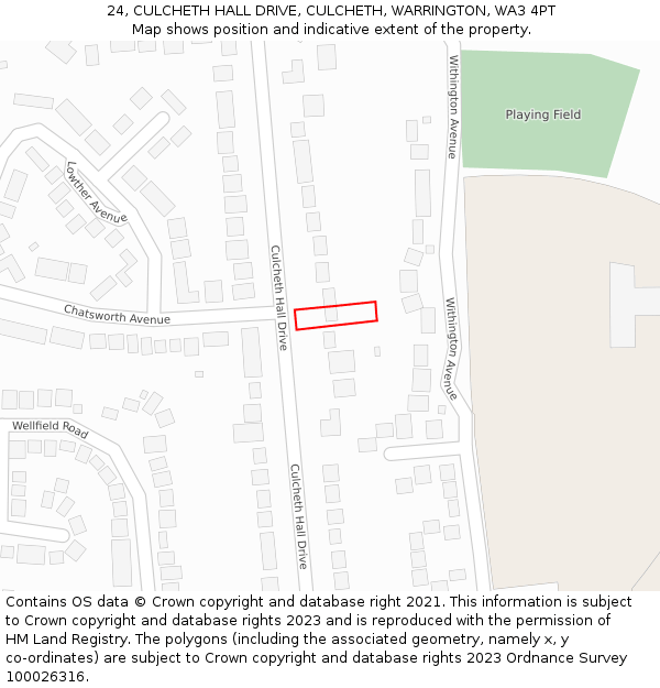 24, CULCHETH HALL DRIVE, CULCHETH, WARRINGTON, WA3 4PT: Location map and indicative extent of plot