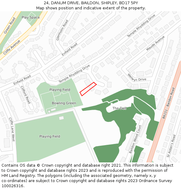 24, DANUM DRIVE, BAILDON, SHIPLEY, BD17 5PY: Location map and indicative extent of plot