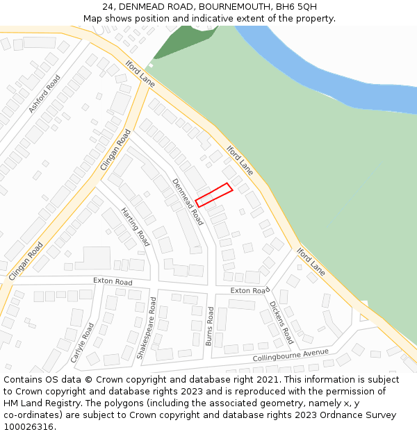 24, DENMEAD ROAD, BOURNEMOUTH, BH6 5QH: Location map and indicative extent of plot