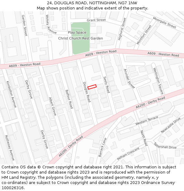 24, DOUGLAS ROAD, NOTTINGHAM, NG7 1NW: Location map and indicative extent of plot