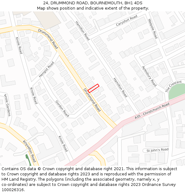 24, DRUMMOND ROAD, BOURNEMOUTH, BH1 4DS: Location map and indicative extent of plot