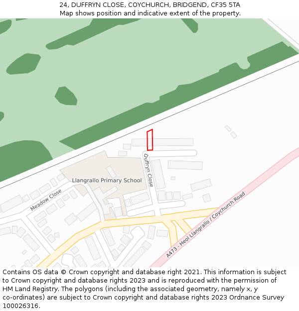 24, DUFFRYN CLOSE, COYCHURCH, BRIDGEND, CF35 5TA: Location map and indicative extent of plot