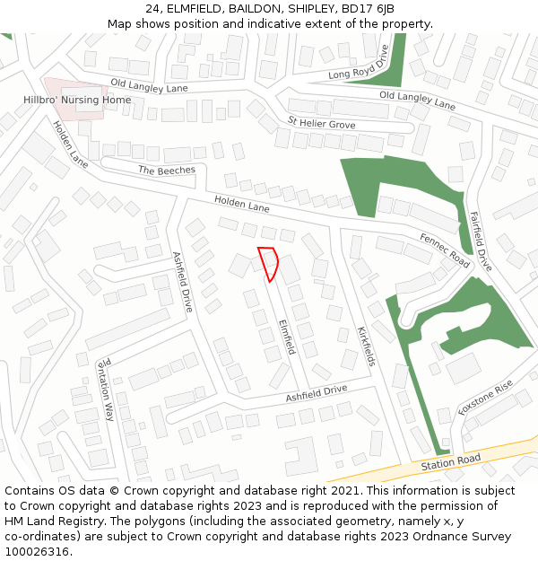 24, ELMFIELD, BAILDON, SHIPLEY, BD17 6JB: Location map and indicative extent of plot