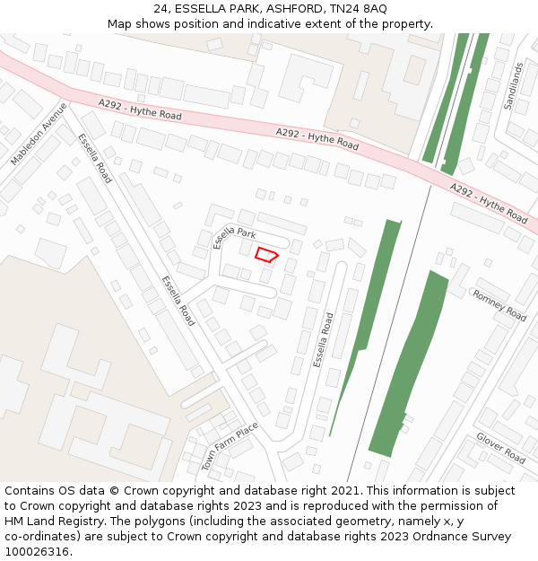 24, ESSELLA PARK, ASHFORD, TN24 8AQ: Location map and indicative extent of plot