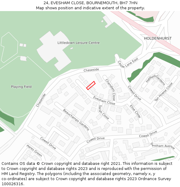 24, EVESHAM CLOSE, BOURNEMOUTH, BH7 7HN: Location map and indicative extent of plot