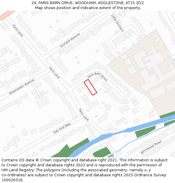 24, FARIS BARN DRIVE, WOODHAM, ADDLESTONE, KT15 3DZ: Location map and indicative extent of plot