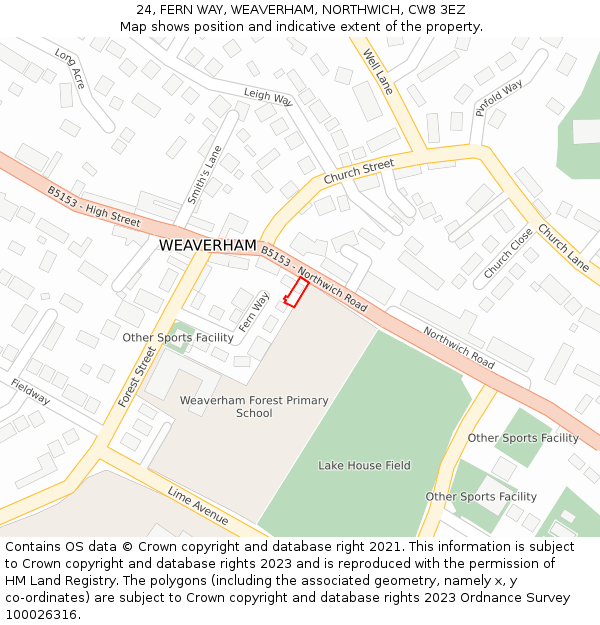 24, FERN WAY, WEAVERHAM, NORTHWICH, CW8 3EZ: Location map and indicative extent of plot