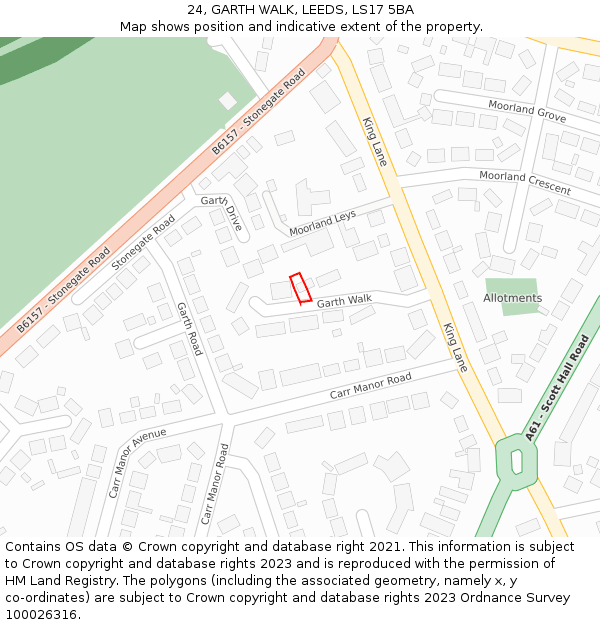 24, GARTH WALK, LEEDS, LS17 5BA: Location map and indicative extent of plot