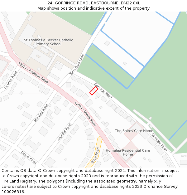 24, GORRINGE ROAD, EASTBOURNE, BN22 8XL: Location map and indicative extent of plot