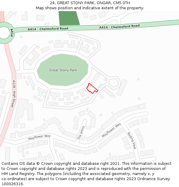 24, GREAT STONY PARK, ONGAR, CM5 0TH: Location map and indicative extent of plot