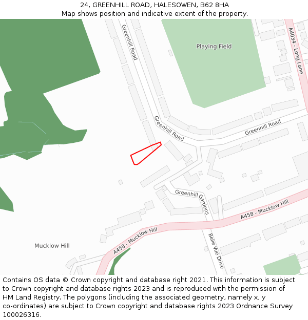 24, GREENHILL ROAD, HALESOWEN, B62 8HA: Location map and indicative extent of plot