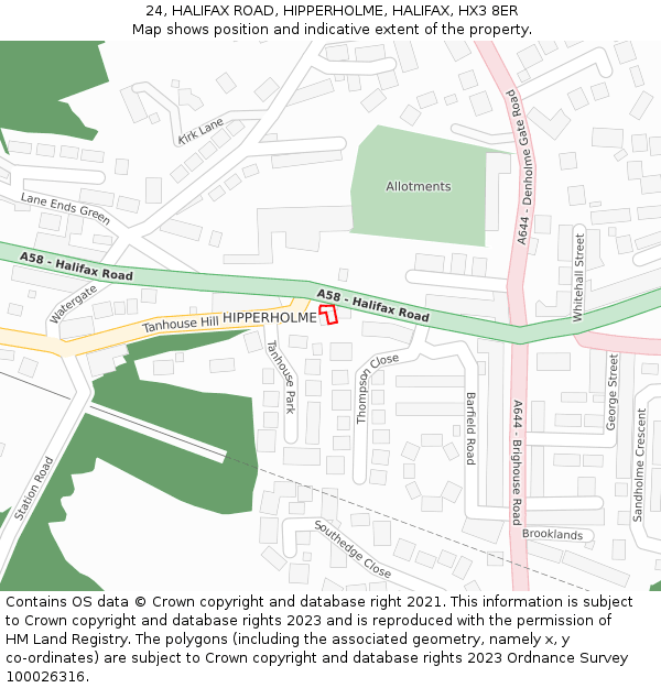 24, HALIFAX ROAD, HIPPERHOLME, HALIFAX, HX3 8ER: Location map and indicative extent of plot