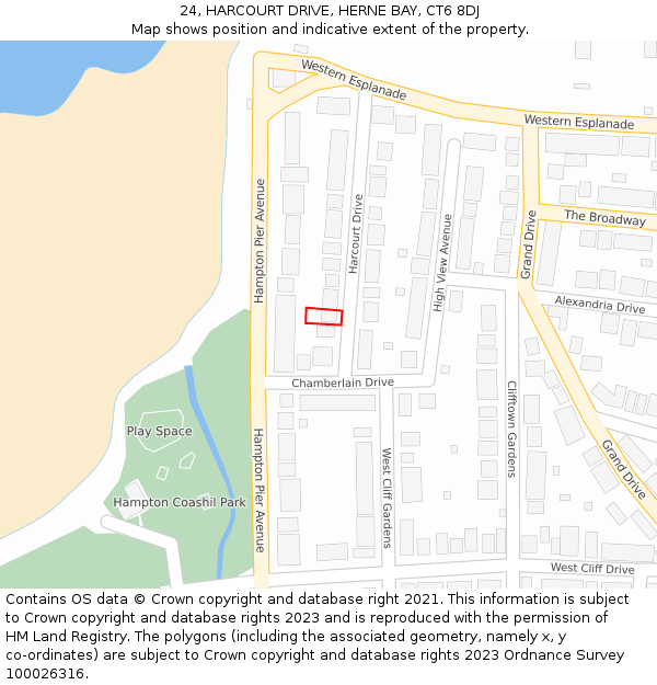 24, HARCOURT DRIVE, HERNE BAY, CT6 8DJ: Location map and indicative extent of plot