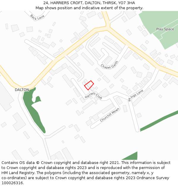 24, HARRIERS CROFT, DALTON, THIRSK, YO7 3HA: Location map and indicative extent of plot