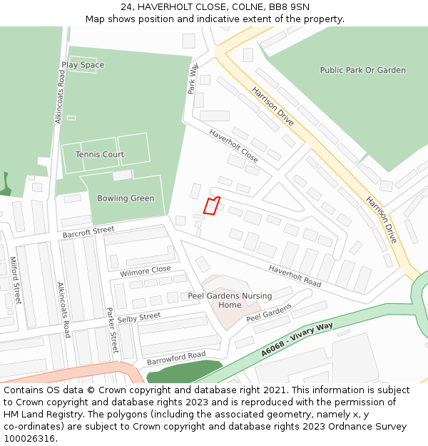 24, HAVERHOLT CLOSE, COLNE, BB8 9SN: Location map and indicative extent of plot