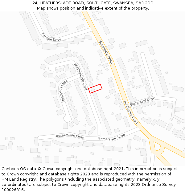 24, HEATHERSLADE ROAD, SOUTHGATE, SWANSEA, SA3 2DD: Location map and indicative extent of plot